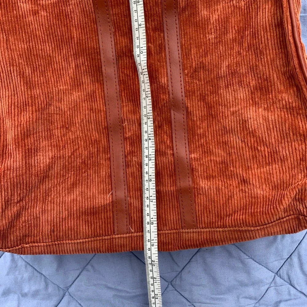 Vintage 90s corduroy shopper bag w/ leather‎ trim in rust-orange